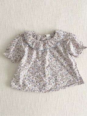 H&M Girls' Floral Ruffle Collar Top - Cream, Beige, Blue